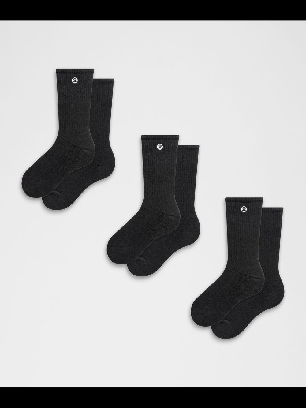 lululemon Unisex Size M Daily Essential Socks, Black Crew Socks, 3-Pack NWT